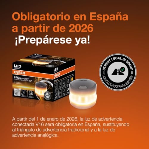 LEDguardian Road Flare Signal V16 IoT, luz de Advertencia LED certificada DGT 3.0, Uso obligatorio en España, 1900K, localización en Tiempo Real