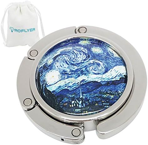 ROFLYER Round Purse Hook - Foldable Handbag Hanger Safer Cleaner Bag, Fold Up Folding Table Hanger, with Velvet Pouch (Starry Night)