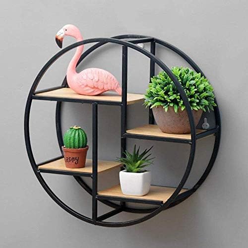 Sevenpring Affordable Furniture Wall Hanging Wrought Iron Shelf Vintage Wood Bookshelf Separator Wall Decoration Circular Display Stand Living Room Continental 38cm