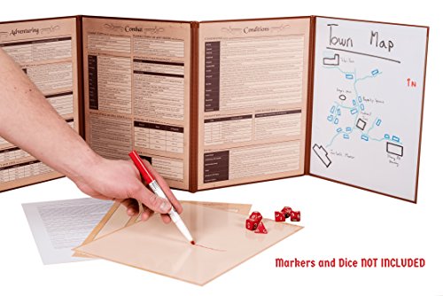Hexers Game Master Screen - Dungeons and Dragons D&D DnD DM Pathfinder RPG role playing compatible - 4 Customizable Panels - Inserts included that slide into the pouches - Dry erase tracker sheet