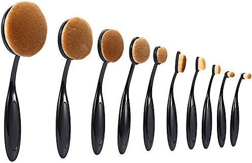 Oval Makeup Brush Set 10 Pcs Professional Foundation Cosmetic Brushes Soft Toothbrush Shaped Design For Foundation, Concealer, BB cream, Powder (Black)