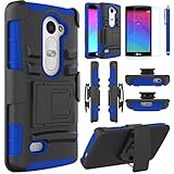 LG Leon Case, LG Power Case, EC™ Hybrid Dual Layer Combo Armor Protective Case Cover with Kickstand and Locking Belt Swivel Clip for LG Tribute 2/ LG Leon LTE C40 (Black+Dark Blue)