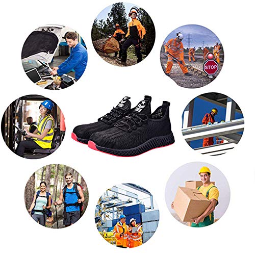 SUADEX Indestructible Steel Toe Shoes Men Women, Work Safety Shoes Slip Resistant Working Shoes Industrial Construction Sneakers for Summer 78A Black Size 11.5-12 Women/10-10.5 Men