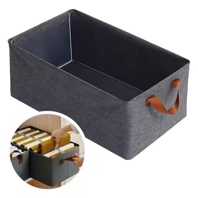 Kit 3 Cestos Organizadores Dobráveis de 26 Litros Caixas Multiuso Com Alças Dupla para Guarda Roupas, Armário, Lavanderia, Malha de Nylon Cinza Resistente e Lavável