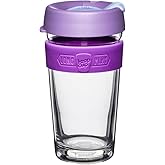 KeepCup Longplay - Reusable Coffee Cup, Double Wall Glass with Removable sleeve and splashproof sipper lid - 16oz/454ml - Helio