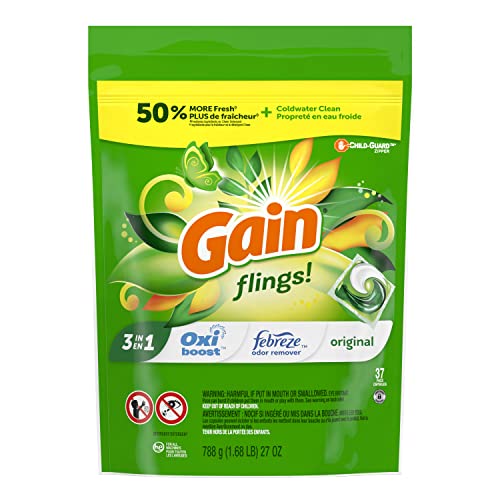Gain flings! Liquid Laundry Detergent Soap Pacs, HE Compatible, 3 Bag