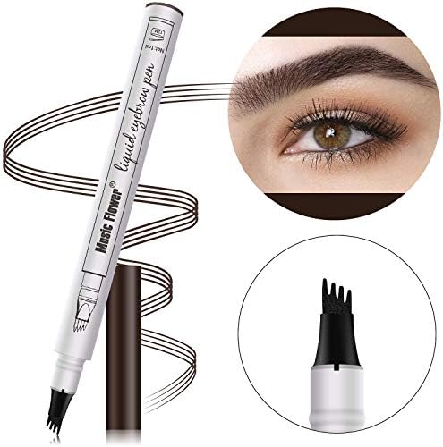Eyebrow Pen - USHION Long Lasting Tattoo Microblade Pen, Liquid Microblading Eyebrow Pencil with a Micro-Fork Tip Applicator for Natural Hair-Like Defined Brows-Chestnut