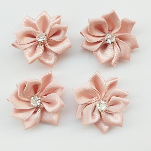 Libiline Upick More Than 26 Colors 40PCS Satin Ribbon Flowers Bows Rose w/Rhinestone Appliques Craft Wedding Dec
