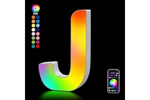KANGTAIXIN Light Up Letters USB Powered, LED Letter Lights Color Changing Alphabet Sign Gifts for Girls Women Party Birthday Decorations, APP Control, Night Light Christmas Valentine Wall Table Decor - J