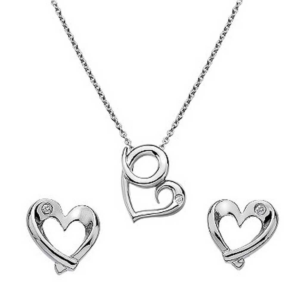 findout heart jewellery sets For Women friendship Sterling Silver Cubic Zirconia heart Pendant Necklace and silver stud earrings Gifts For Women Girls With Jewellery Box silver Chain (f1433)