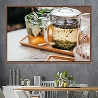 Framed Canvas Wall Art Tea Servings Dark Drinks Farmhouse/Country Group Multicolor Photography Realism Tea - 16x24 inches