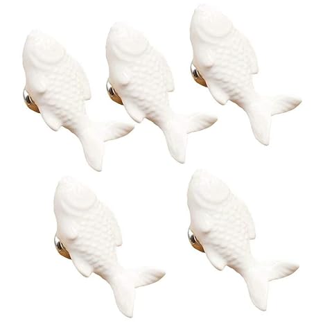 Firstdecor 5pcs Vintage Ceramic Door Knob Fish Shape Locker Pull