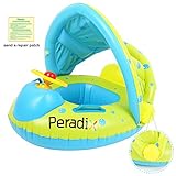 Peradix Baby Float Water Toys with Inflatable Canopy Sunshade Swimming Pool Boat Floating Ring (Apple Green)