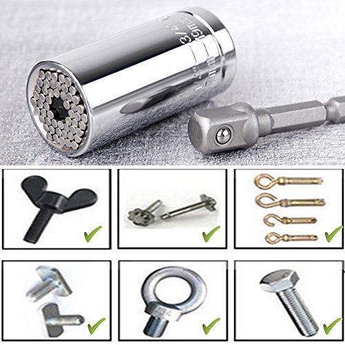 HTOMT Universal Socket with Chrome Vanadium Steel 7mm-19mm Multi-Function Ratchet Wrench Power Drill Professional Repair Tools - Thumbnail 3