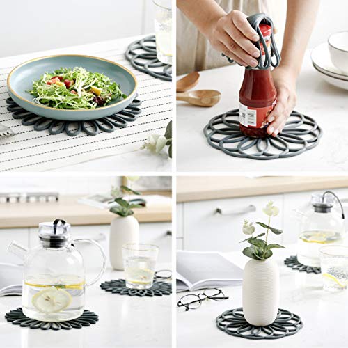 Set of 3 Silicone Trivet Mat - Hot Pot Holder Hot Pads for Table & Countertop - Trivet for Hot Dishes - Non-Slip & Heat Resistant Modern Kitchen Hot Pads for Pots & Pans, Turquoise - Thumbnail 3
