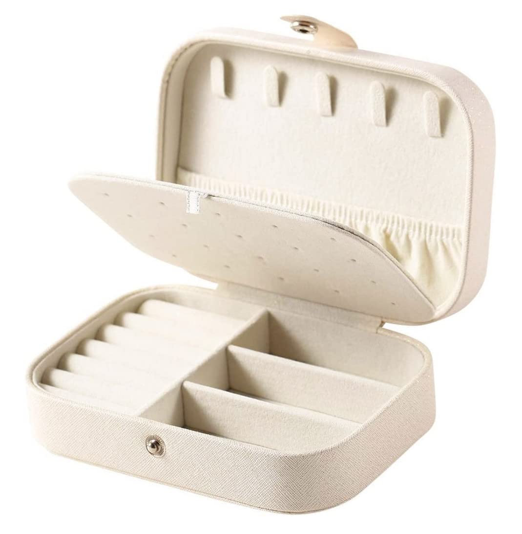 Chelory Jewellery Box Small Jewellery Organiser Travel Jewellery Case Storage for Women Girls, Premium Faux Leather Double Layer Jewelry Boxes Organiser for Rings Earrings Necklace Bracelets, White