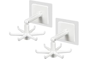 2 PCS - 365° Hanging Utensil Holder Hooks Kitchen Utensil Hanger Wall Mount 360 Degrees Rotating Folding Hook Self Adhesive H