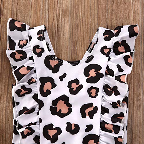 Kids Toddler Baby Girls One-Piece Ruffle Swimsuit Floral Pineapple Watermelon Leopard Swimwear (6-12 Months, White Leopard)