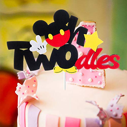 MALLMALL6 Mickey Two Birthday Cake Topper Twodles Mickey Birthday Party Supplies Cute Cake Decorations Two Years Old Mickey Themed Birthday Party Favors for 2nd Toddlers Baby Boys Girls