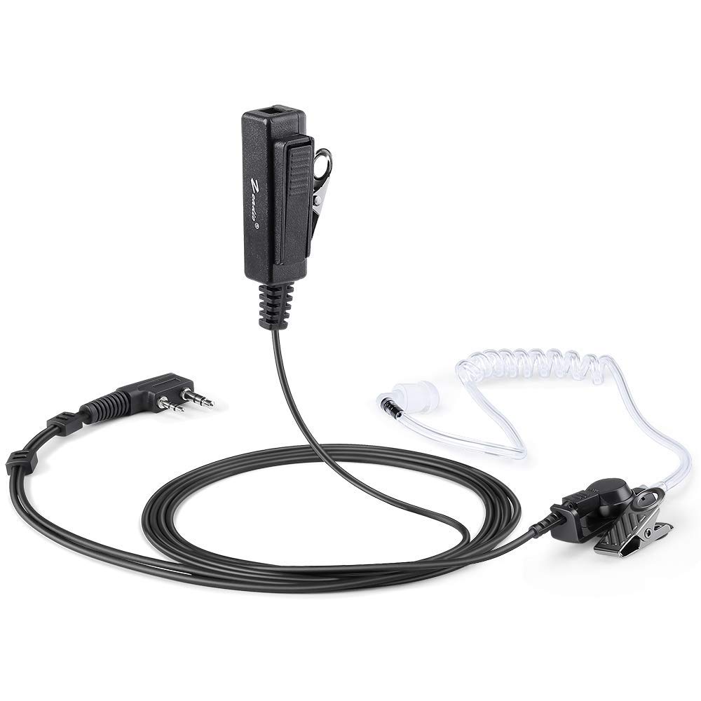 zeadio Surveillance Covert Air Acoustic Tube Walkie Talkie Earpiece Headset with Push-To-Talk Microphone for Kenwood Baofeng HYT 2 Pin Two Way Radio