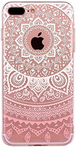 iPhone 7 plus Case, JAHOLAN Beautiful Clear TPU Soft Case Rubber Silicone Skin Cover for iPhone 7 plus 2016 Release - Pink Circle Flower Tribal Mandala