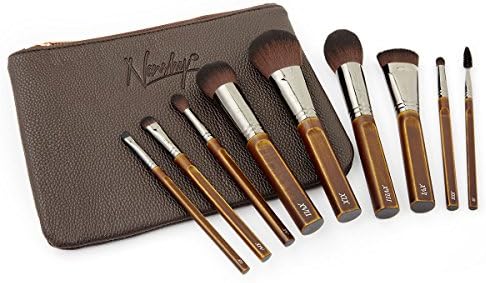 Nanshy Necessities Collection Makeup Brush Set with Bag High End Luxury Vintage Handmade Natural Beechwood Brushes 100% Cruelty-Free & Vegan