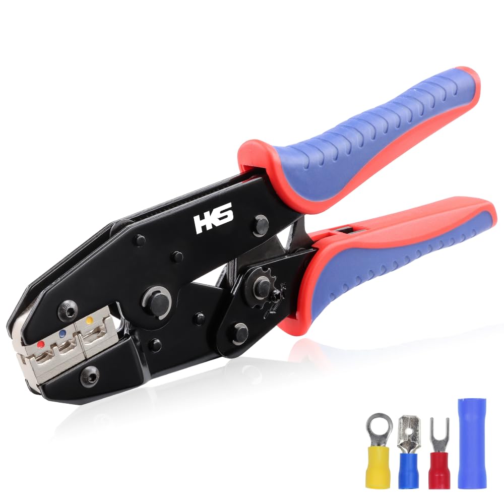 Photo 1 of HKS Crimping Tool For Insulated Electrical Connectors - Ratcheting Wire Crimpers - AWG 22-10 (0.5-6.0mm²) - Ratchet Terminal Crimper - Electrical Crimping Tool