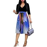 Womens Plus Size Summer Dresses Sexy V Neck Midi Dress Faux Wrap Dress 3/4 Sleeve Boho Casual Floral A-Line Skirts