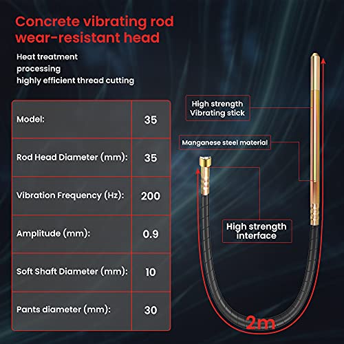 Anbull Electric Concrete Vibrator,1800W 2m Vibrating Needle, Vibrating Needle For Concrete 5500rpm, The Diameter Of The Vibrating Bottle Of The Concrete Vibrator Is 35mm, With Handle