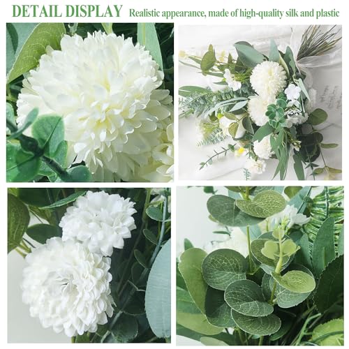ROLLWAY Pack of 55 Artificial Branches & Artificial Flowers, White Flowers Leaves, Artificial Decorative Branches, Art Flowers, Artificial Flower Bouquet, Eucalyptus Hydrangeas for DIY Bouquet, Bridal Bouquet, Wedding (55, White)