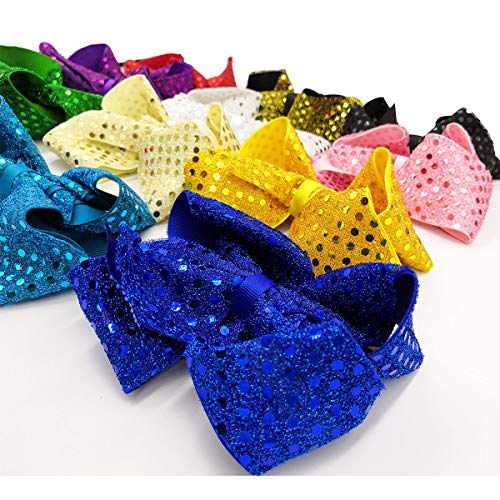 12PCS 6Inch Hair Bows Alligator Hair Clips Large Big Glitter Sparkly Sequin Grosgrain Ribbon Hair Bows Clips for Baby Girls Toddlers Kids Children