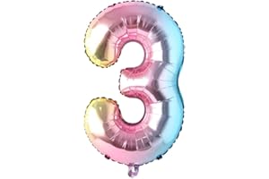 REIANS 40 inch number balloons Big Size Rainbow Number Foil Helium Balloons Large Self Inflating Foil Number Balloons 0-9 for Boys Girls Birthday Party Celebration Decoration (number 3)