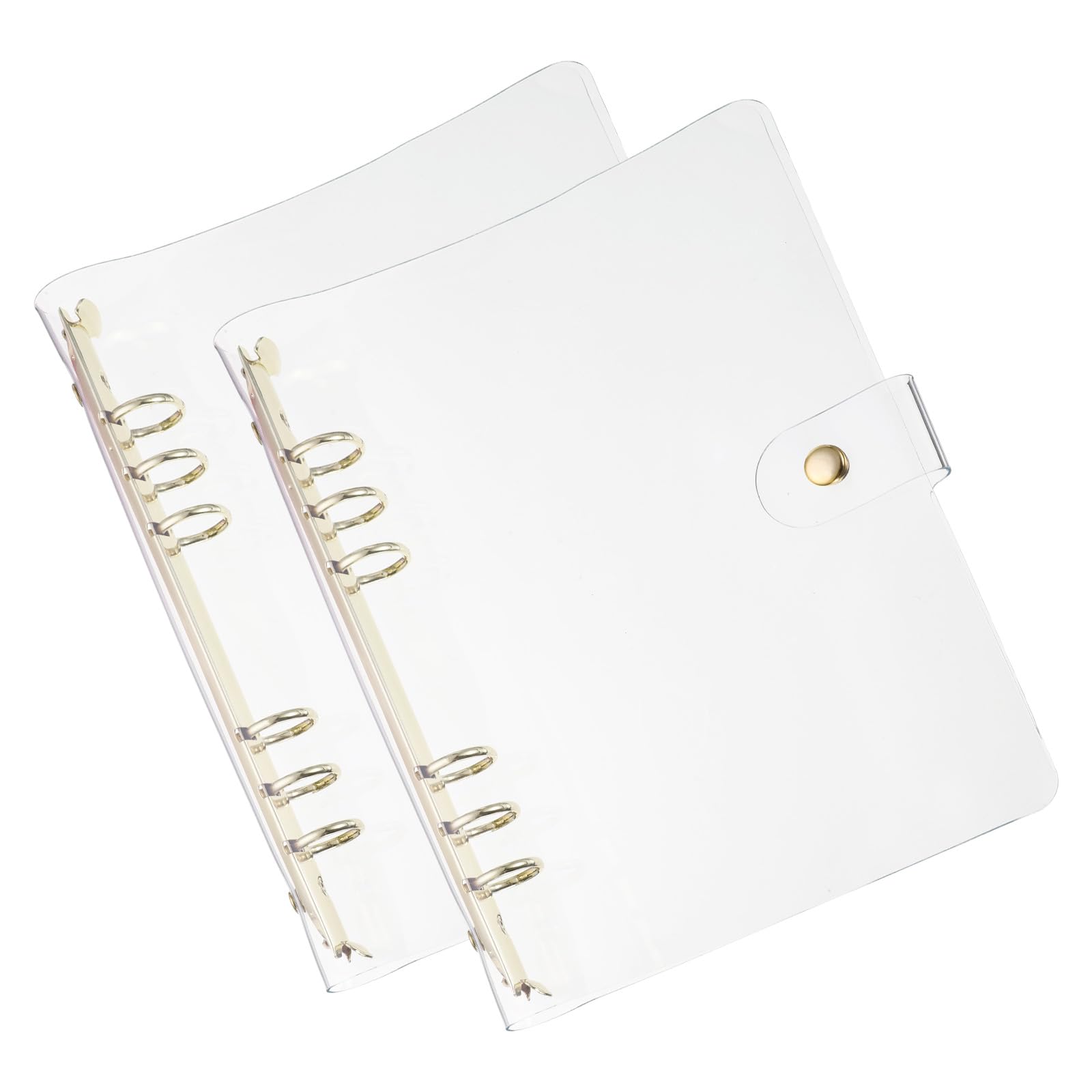 PATIKIL A5 Clear Binder Cover, 2Pcs Soft PVC Loose Leaf Binder Protector Refillable Notebook Shell with Snap Button Closure 6 Ring for DIY Meeting Notebook Folder, Gold Tone