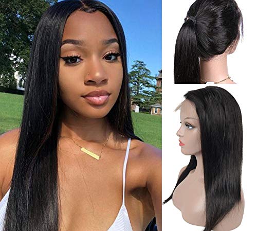 Pre Plucked 360 Lace Front Wigs Human Hair Straight, Veer Brazilian Virgin Human Hair With Baby Hair for Women Natural Black Color(#1B) 16inch