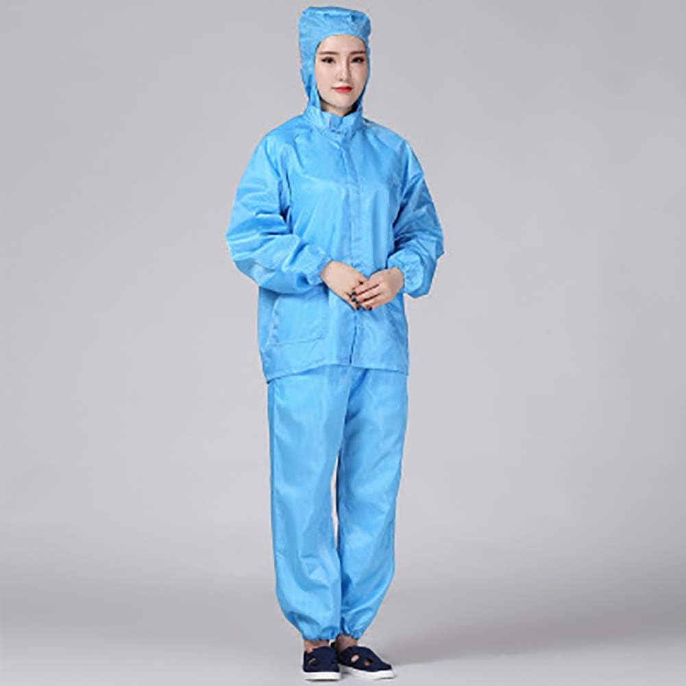 Anti-Static Split Clothes Clean Clothes Hooded Jacket Blue Overalls Purification Used in Factories, Hospitals, Quarantine, Etc,Blue,L