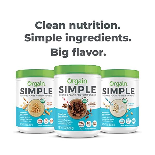 Orgain Simple Organic Vegan Protein Powder, Chocolate 20g of Plant