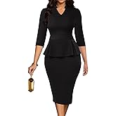 Church Dress for Women 3/4 Sleeve Work Teacher Office Business Vintage Wear to Work Pencil Midi Dress