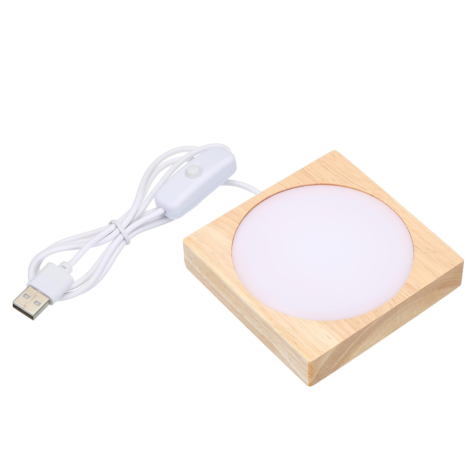 PATIKIL 4x4 Inch Wooden LED Light Base, Wood Light Display Base Stand Lighting with Switch for 3D Crystal Glass Aroma Stone Art, White Light