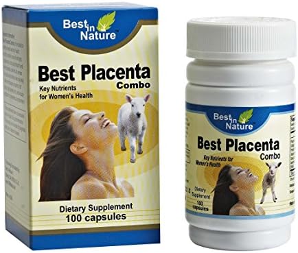 Best Placenta Combo - Promotes Women's Health &amp; Beauty - Placenta Extract Powder, Collagen, Protein Powder, Grape Seed Extract, Wisconsin Ginseng Extract, 100 Capsules - Best in Nature