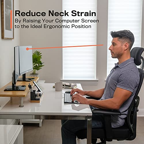 Dual Monitor Stand for 2 Monitors, Large Monitor Riser Made with Solid