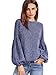 Verdusa Women's Round Neck Elegant Blouse Lantern Sleeve Top with Keyhole Back Blue L