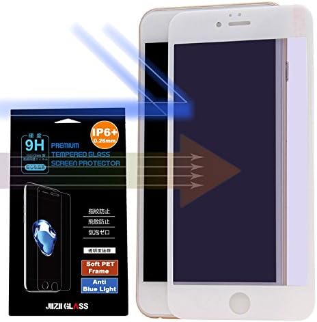 iPhone 6/6S Plus Glass Screen Protector,JIIZII GLASS Anti Blue Light Tempered Glass Protector, Carbon Fiber Unbreakable Edge, 3D Full Coverage, Bubble Free, Eye Protection(5.5" White)