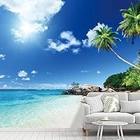 Wall Mural Beach and Blue Sea View Removable Self-Adhesive Wallpaper Wall Decoration for Bedroom Living Room - 66x96 inches