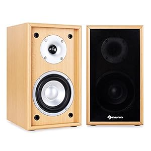 Auna line-300-SF-BH houten design boekenplankluidsprekers 2-weg home cinema hifi boxen paar (35W RMS, passief…