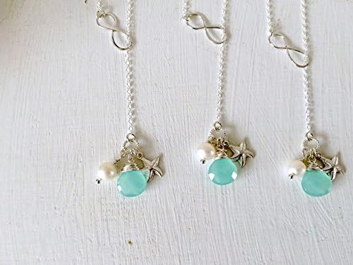 925 Sterling Silver Infinity Necklace,Infinity Lariat,Aqua Chalcedony Lariat,Infinity Lariat,Starfish Lariat,Freshwater pearl Lariat,Bridesmaid Lariats,Beach Wedding