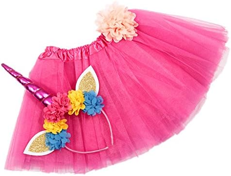 Tutu Skirt Dress + Unicorn Horn Headband Set Kids Birthday Photo Props Outfit