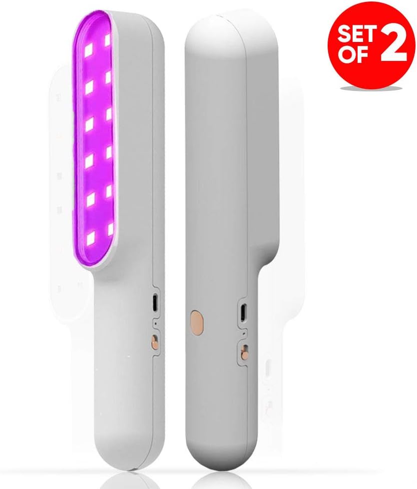 DIHOOM UV Light Sanitizer Portable UV Sterilizer Light Wand, Ultraviolet Light Disinfection Lamp USB Charge Sanitizing Lights Home Hotel Toilet Car Pet Areal Disinfecting Cleaner (2 Pack, White)