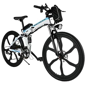 ANCHEER Electric Bike Electric Mountain Bike, 26 Inch Folding E-bike with Super Magnesium Alloy 6 Spokes Integrated…