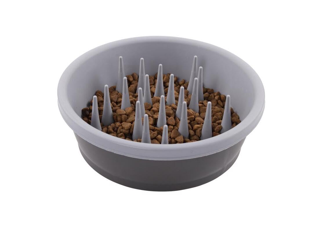 Dexas Slow Feeder Dog Bowl for Healthier Digestion, Teeth and Gums, 6 Cup Capacity, Gray