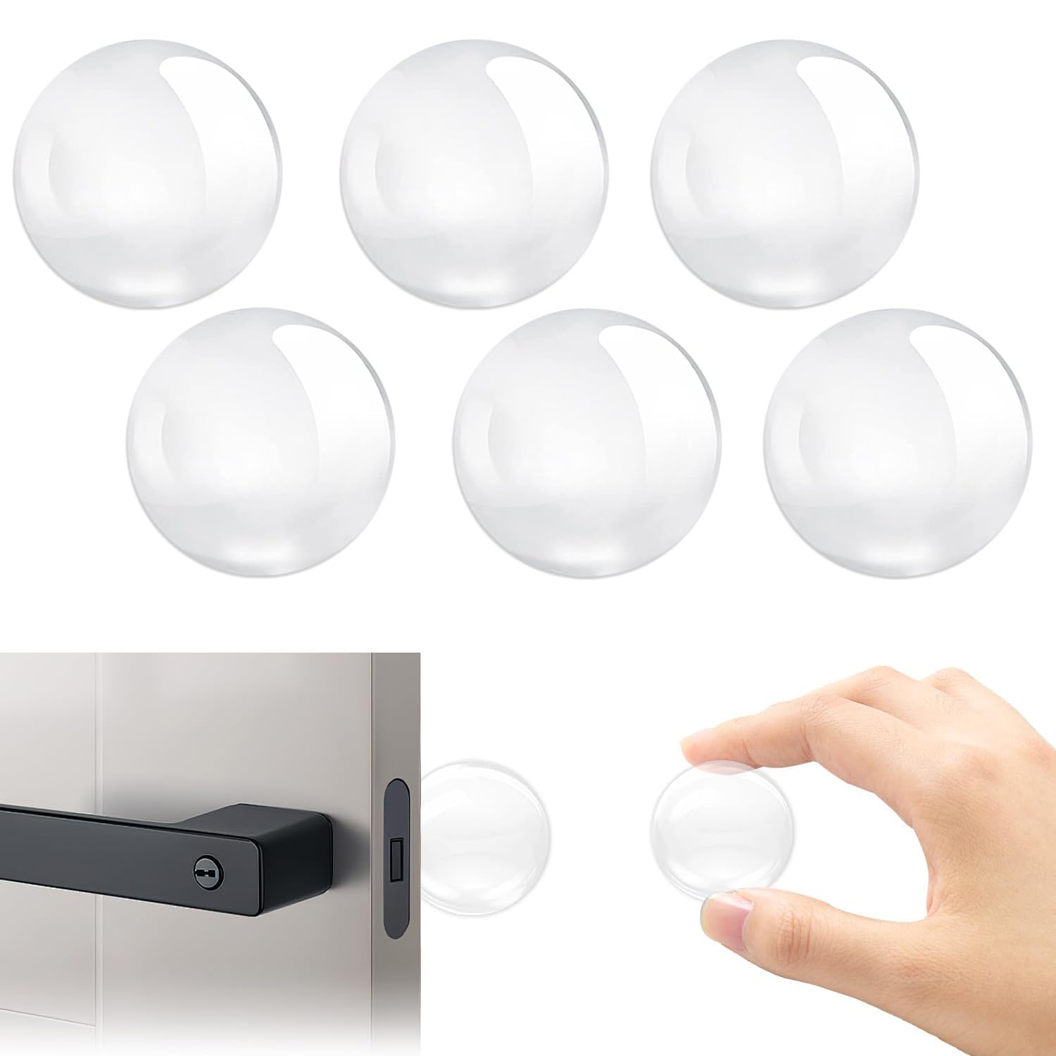 Door Handle Protectors, 6Pcs 4CM Clear Door Stoppers for Walls Rubber Wall Protector Self Adhesive Door Handle Bumper Pads Silicone Door Stopper for Cabinets, Wall and Door Handles